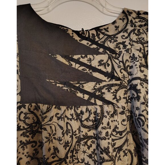 Vtg Carol Bennett Hawaii Dress Medium Large Muumuu Taupe Black Abstract Pasiley - Picture 2 of 4